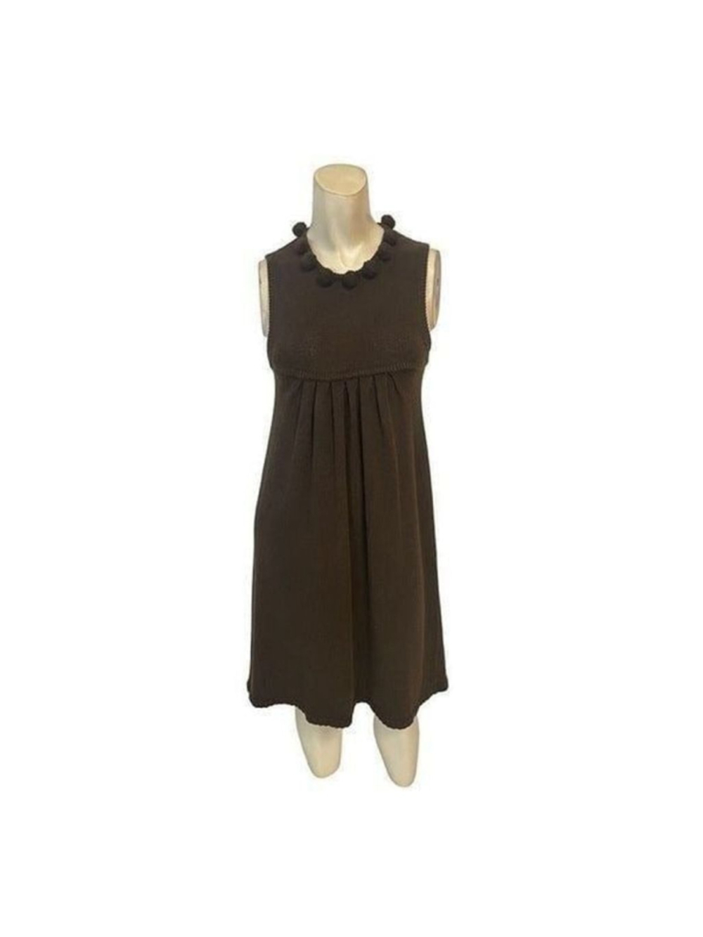 Milly New York Brown Knit Pom pom neck Dress Small